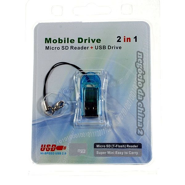 Menor MicroSD TransFlash USB Card Reader com tampa (azul)